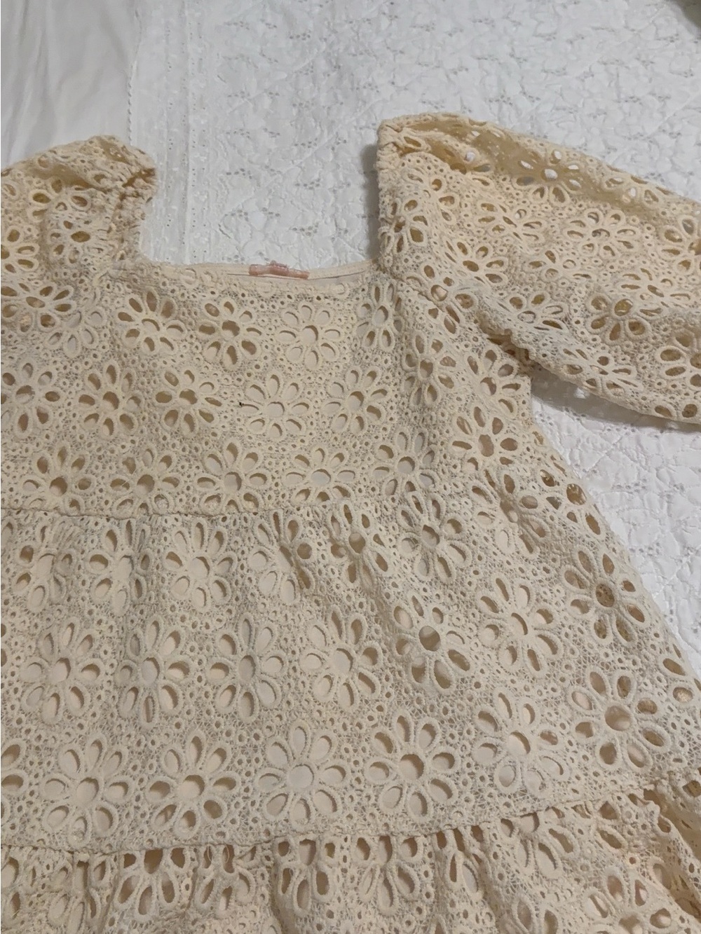 Kids Lace Tiered Dress in Cream